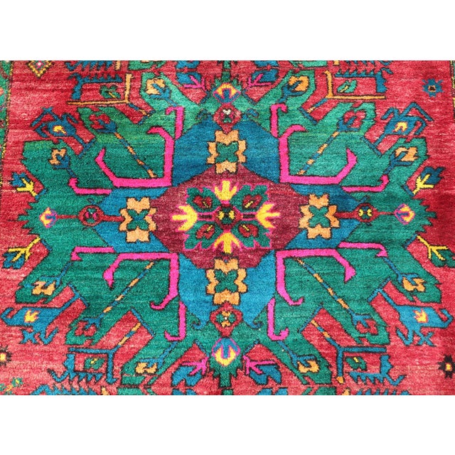 Vintage Large Caucasian Kazak Rug With Green Medallions on Red Field 5'8 X 10'7 For Sale - Image 13 of 15