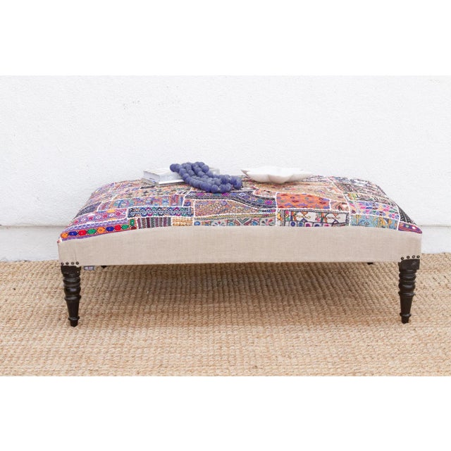 Tribal Modern Upholstered Ottoman Coffee Table For Sale - Image 9 of 9