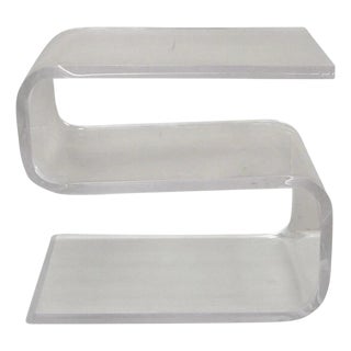 Vintage Mid Century Modern Clear Lucite Sculptural "S" Form" 3 Tier Side Table For Sale