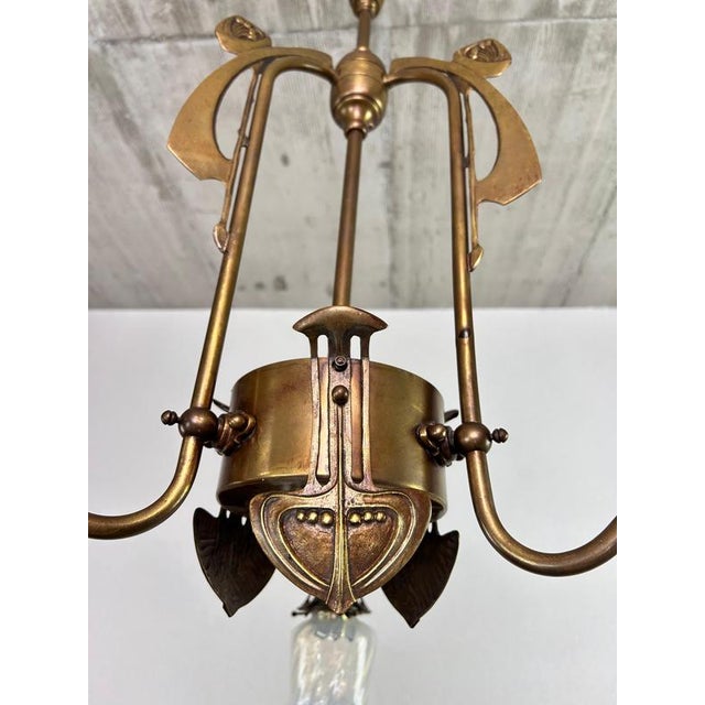 Art Nouveau 3-Arm Chandelier with Opal Iridescent Glass, 1960s For Sale - Image 4 of 15
