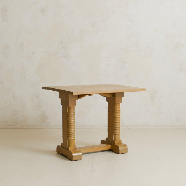 French Oak Drop-Leaf Side Table in the Manner of Charles Dudouyt, 1940s For Sale - Image 4 of 11