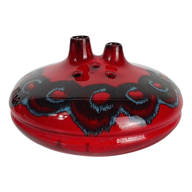 Mid 20th Century Modern Italian Vase Handcrafted in Red Enamel Ceramic, 1960s For Sale