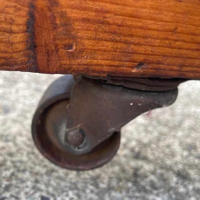 Wood Turn of the Century Cobblers/Bakers Rack With Original Metal Casters. For Sale - Image 7 of 7