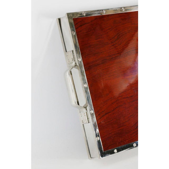 Art Deco Vintage Rosewood & Nickel Bar Tray For Sale - Image 3 of 12