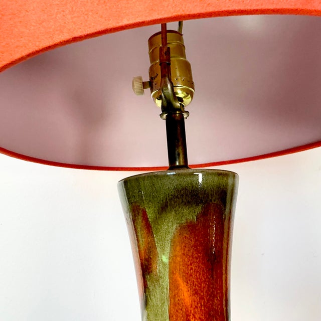 1960s Vintage Boho Chic Glazed Drip Ceramic Table Lamps - A Pair, New Shades. For Sale - Image 14 of 15
