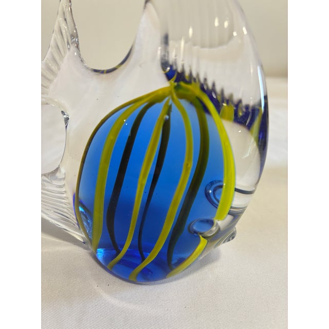 Vintage Blown Art Glass Fish Sculpture – Blue & Yellow Striped For Sale In Oklahoma City - Image 6 of 11