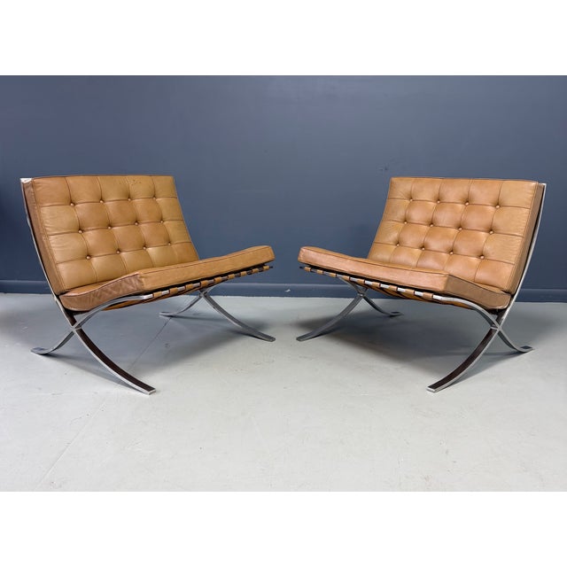 Mid-Century Modern Pair of Early Barcelona Chairs by Ludwig Mies Van Der Rohe for Knoll, Circa 1959 For Sale - Image 3 of 13
