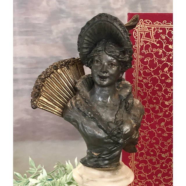This is for a wonderful Victorian / Art Nouveau / Edwardian Lady Spelter statue. The metal bust sits on an alabaster stone...