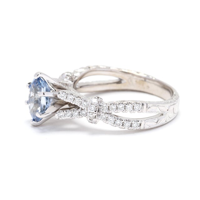 2010s 1.35ctw Sapphire and Diamond Engagement Ring, 14k White Gold, Ring Size 5 For Sale - Image 5 of 8