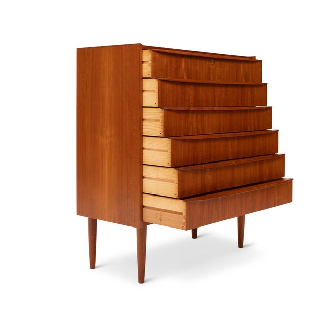 Vintage Danish Mid-Century Six-Drawer Teak Tallboy Dresser 1960s With Key For Sale - Image 4 of 8