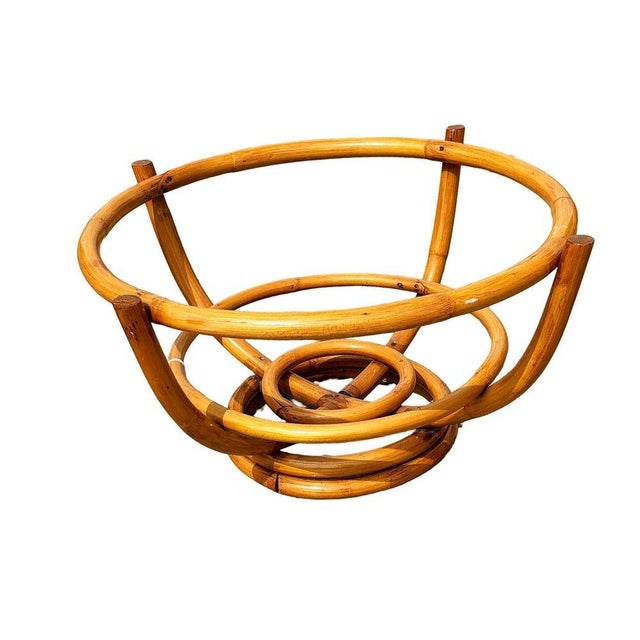 1950s Restored Four-Pole Rattan Coffee Table W/ Floating Glass Top For Sale - Image 5 of 5