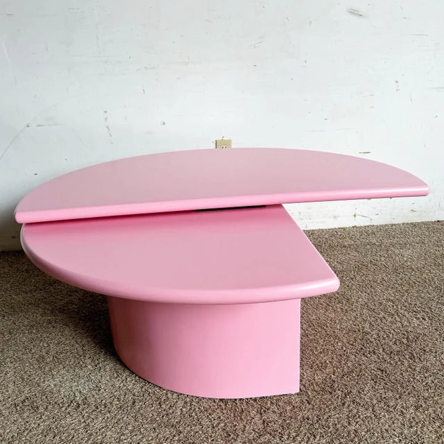 1980s Postmodern Pink Hemi Circular Swivel Top Coffee Table For Sale - Image 5 of 10
