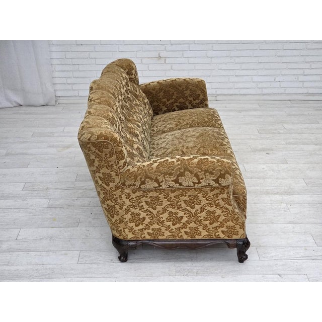 Danish 3-Seater Sofa in Velour and Carved Oak, 1950s For Sale - Image 9 of 18