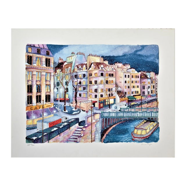 Linea Pergola, La Seine a Paris, Large original color serigraph, Circa 1990 For Sale