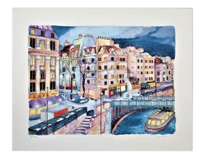 Linea Pergola, La Seine a Paris, Large original color serigraph, Circa 1990