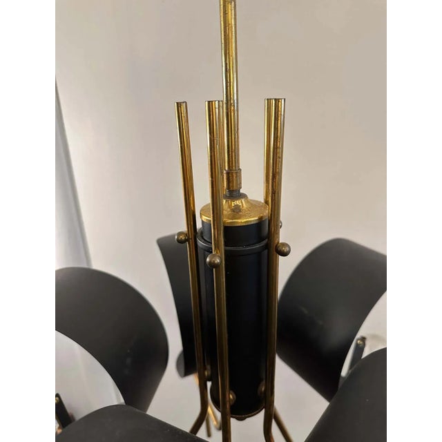 Vintage Italian 5-Light Black Metal & Brass Chandelier For Sale - Image 10 of 13