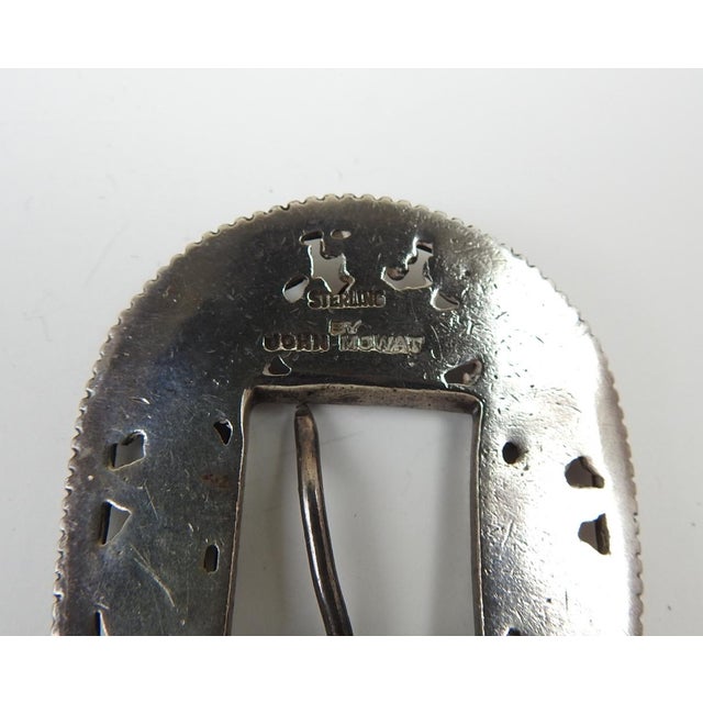 Vintage mid 20th century sterling silver and gold overlay western style ranger belt buckle by John Mowat. Fits a 7/8" wide...