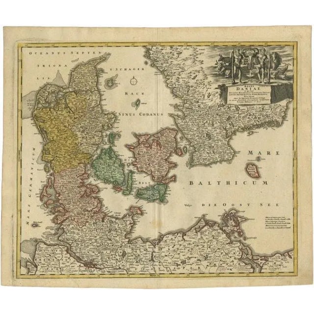 Antique Map of Denmark with the Danish Royal Crest, 1730 For Sale - Image 5 of 5