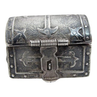 Miniature Mexico Sterling Silver Wedding Treasure Chest Trinket Box For Sale