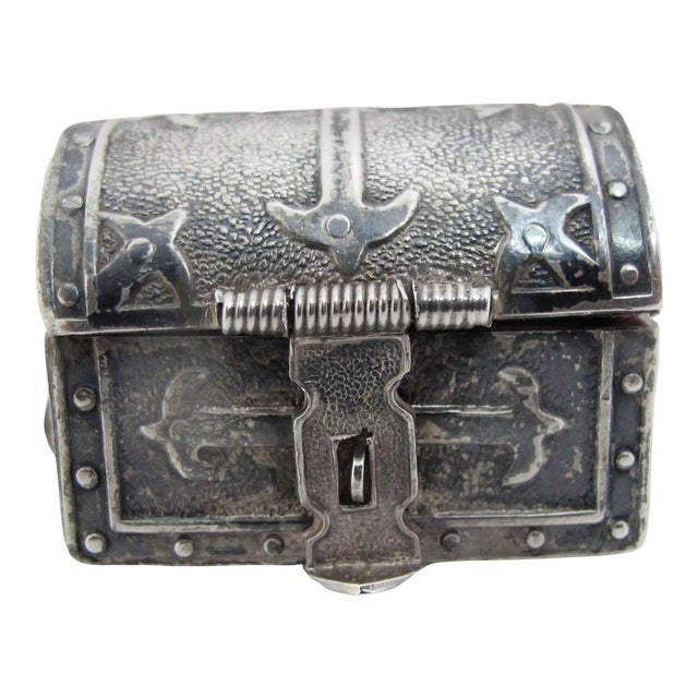 Miniature Mexico Sterling Silver Wedding Treasure Chest Trinket Box For Sale