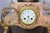Metal Antique Clock Garniture Rare French 1896 "Amour Irresistible" Angel Statue Pink Marble 3-Piece Mantel Set For Sale - Image 7 of 17