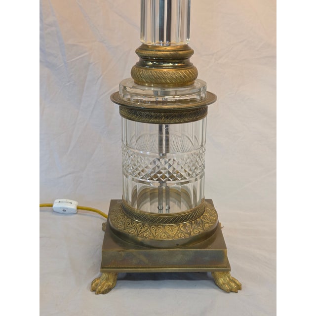 Vintage Crystal and Brass Column Table Lamps - Style of William Kessler Baccarat For Sale - Image 9 of 17