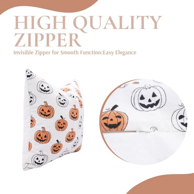 Fabdivine Halloween Pumpkin Block Print Pillow Cover Handmade Cotton Throw Cushion for Festive Home Décor Size 16x16 For Sale - Image 4 of 6