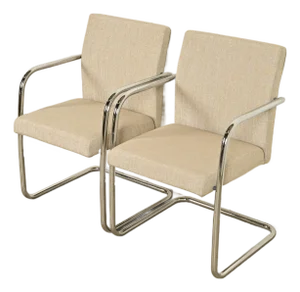 Mies Van Der Rohe Brno Style Mid-Century Modern Chrome Tubular Cantilever Club Chairs, Pair
