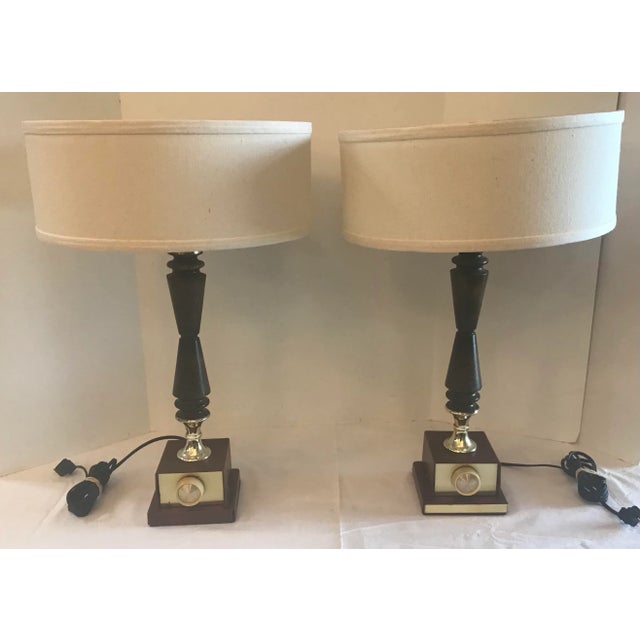 Mid-Century Modern Mid Century Dimmable Lamps With Drum Shades - a Pair For Sale - Image 3 of 13