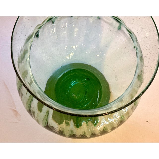 Glass Vintage Art Deco Green Glass Ribbed Vase For Sale - Image 7 of 11