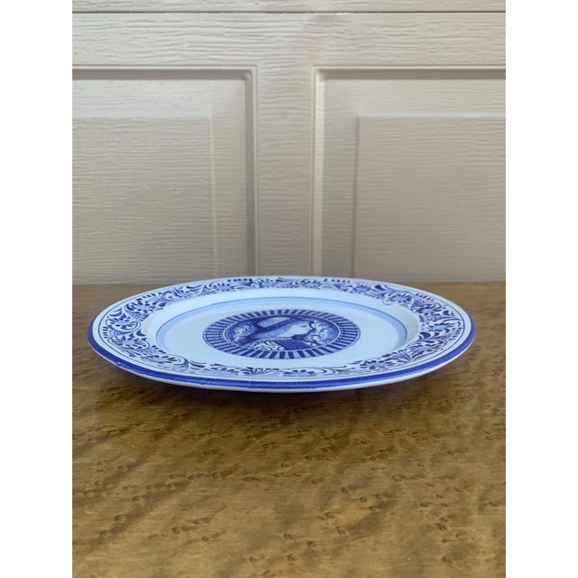 Blue Late 20th C. Italian Deruta-Style Hand-Painted Faience Portrait Wall Plate For Sale - Image 8 of 9