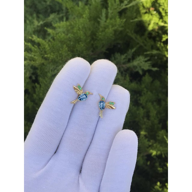 14k Gold Hummingbird Earings Studs With Topazs For Sale - Image 6 of 6