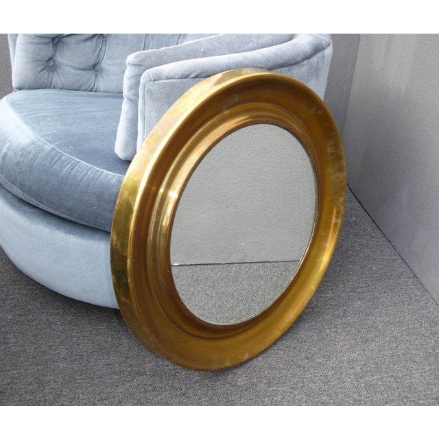 Vintage Mid-Century Modern Round Solid Brass Mirror | Chairish