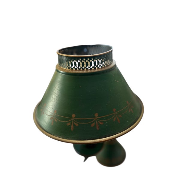 American Early 20th Century Green and Gold Painted Tole Table Lamp For Sale - Image 3 of 5