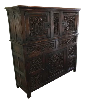French Breton Carved Oak Carved China Cupboard