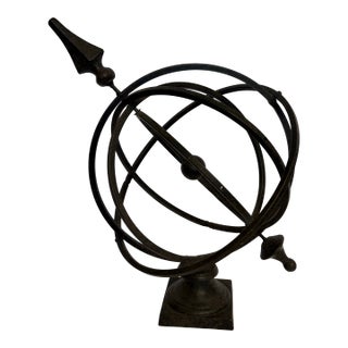 Antique French Country Wrought Iron Garden Armillary Sphere Sundial For Sale