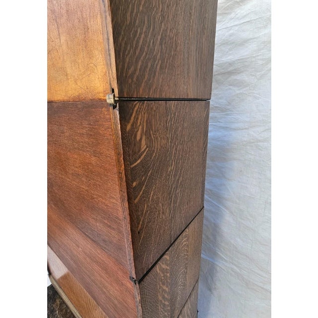 Antique Quarter Sawn Oak Barrister Bookcase 4 Stack Mission Lawyer Bookcase C1900 For Sale - Image 17 of 18