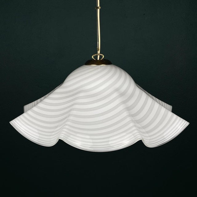 Vintage Swirl White Murano Glass Pendant Lamp, 1970s For Sale - Image 12 of 14