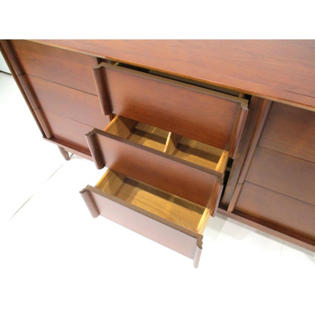 Brown Mid Century Walnut Nine Drawer Dresser Chest by Dixie For Sale - Image 8 of 12