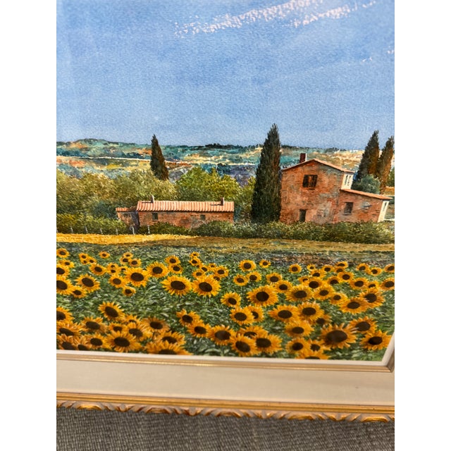 1990s Giles Grimoin Field of Sunflower Watercolor, Signed For Sale - Image 5 of 12