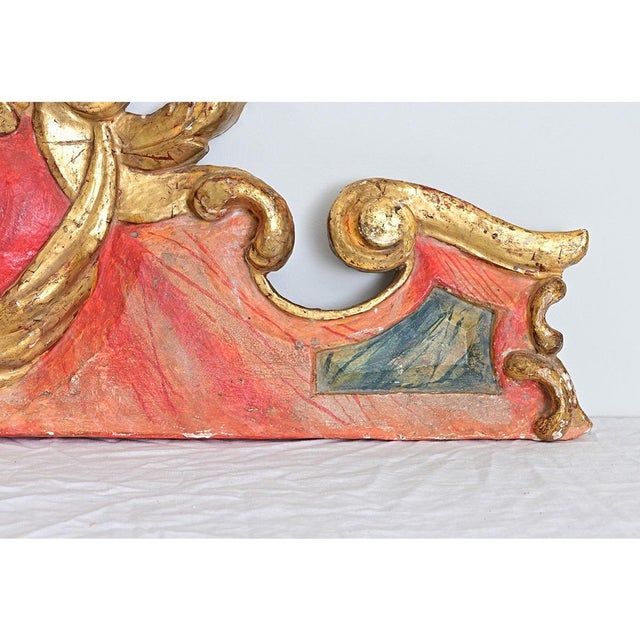 Italian 18th century (circa 1750) carved wood architectural pediment to complete a doorway or headboard, all hand-painted...