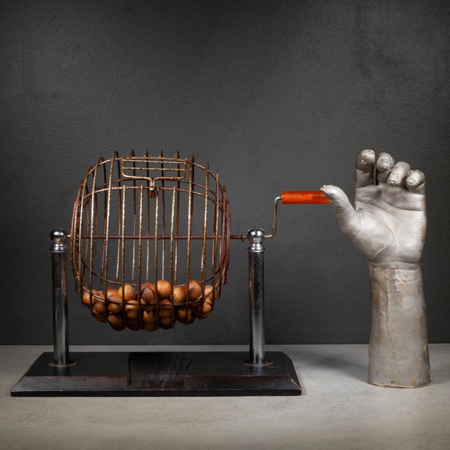 Vintage Bingo Cage With Bakelite Handle c.1930-1950 For Sale - Image 9 of 9