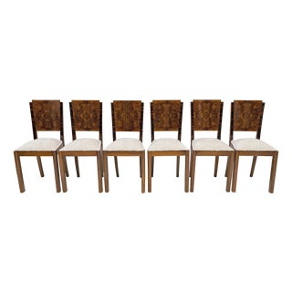 Art Deco Italian Walnut Dining Chairs, 1940s, Set of 6 For Sale