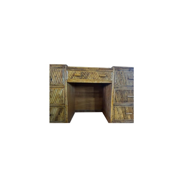 1970s 1970s Split Reed Bamboo Desk or Vanity Table With Mirror For Sale - Image 5 of 13