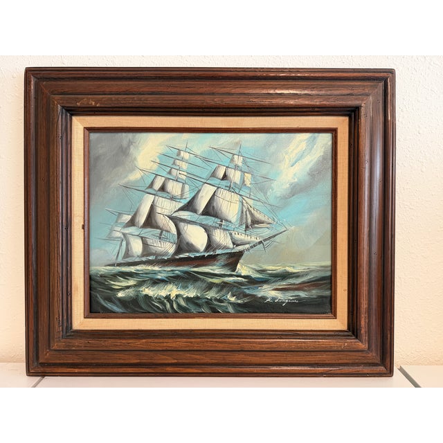 Renato Longanesi - Original Vintage Oil Painting Clipper Ship Stormy Sea Framed For Sale In Jacksonville, FL - Image 6 of 12