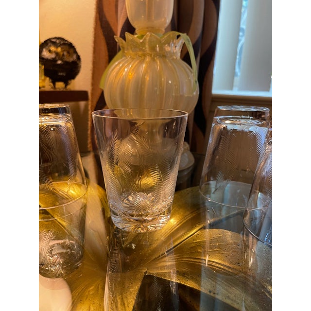 1990s Feather Crystal Lowball Glasses- Set of 6 For Sale - Image 4 of 12