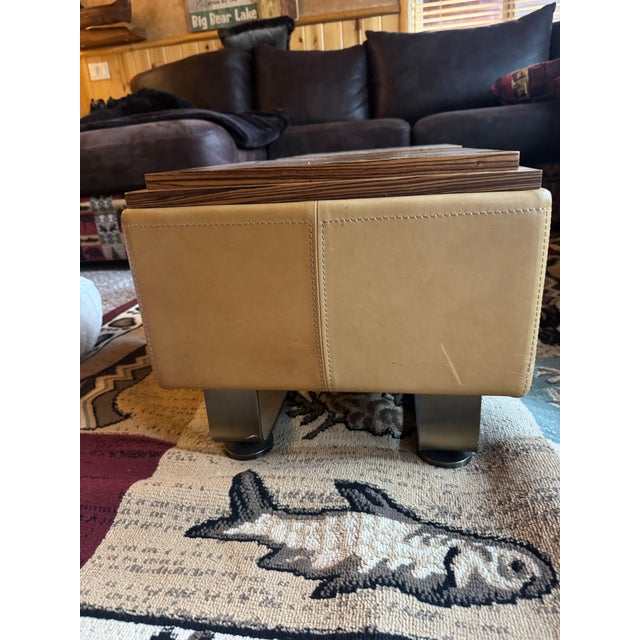 Contemporary Pair of Custom Leather & Custom-Made Modern Leather & Zebrawood Storage Ottomans — In the Style of Berman Rosetti For Sale - Image 3 of 6