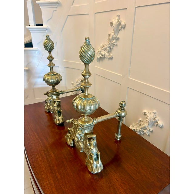 Large Antique Victorian Ornate Brass Fire Dogs and Andirons, 1880, Set of 2 For Sale - Image 10 of 14