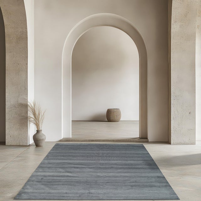 2020s 8x10 Traditional Graceful Gray Geometric Modern Hand Knotted Wool & Viscose Carpet Rug For Sale - Image 5 of 6