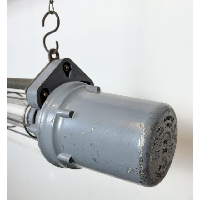 Large Soviet Industrial Grey Hanging Tube Light, 1970s For Sale - Image 9 of 18